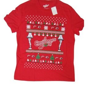 A Christmas Story Red T-Shirt XL Leg Lamp Holiday Lights Snowflake Print NWT